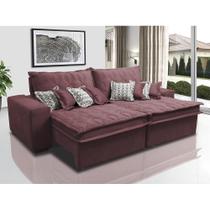 Sofá Retrátil e Reclinável 2,72m com Molas Ensacadas Cama Inbox Supreme Tecido Suede Vinho