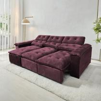 Sofá Retrátil e Reclinável 2,75m em Tecido Veludão Com Pillow nos Braços Montagem Inclusa