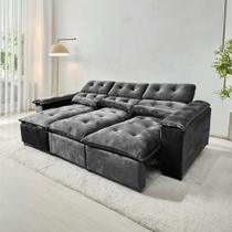 Sofá Retrátil e Reclinável 2,75m em Tecido Veludão Com Pillow nos Braços Montagem Inclusa