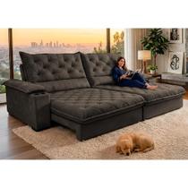 Sofá Retrátil e Reclinável 2,85m Stadium. Molas Ensacadas Velupluma Cama inBox