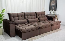 Sofá Retrátil e Reclinável 2,90m em Tecido Veludo C/ Pillow nos Braços e Molas Ensacadas Bonel/D33