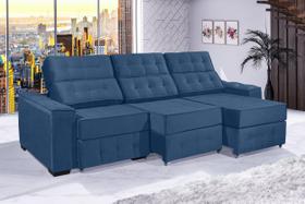 Sofá Retrátil e Reclinável 2,90m ESTILO ESTOFADOS - PARIS 3 módulos com Velusoft D33 "AZUL"