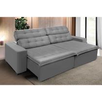 Sofá Retrátil e Reclinável 2,90m Suede Cinza Magno