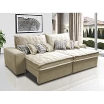 Sofá Retrátil e Reclinável 2,92m com Molas Ensacadas Cama Inbox Supreme Tecido Suede Bege