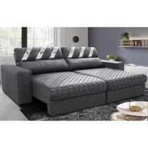 Sofá Retrátil e Reclinável 2,95m Molas Ensacada Cama inBox Silver Style ThermoGel Linho Cinza Escuro