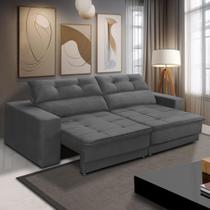 Sofá Retrátil e Reclinável 3 lugares 1,90m com Molas Emily Suede Cinza Adonai Estofados