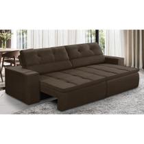 Sofá Retrátil e Reclinável 3 lugares 1,90m com Molas Stella Suede Marrom Adonai Estofados