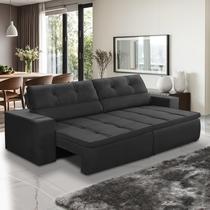 Sofá Retrátil e Reclinável 3 lugares 1,90m com Molas Stella Suede Preto Adonai Estofados