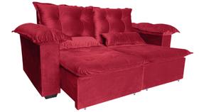 Sofá retrátil e reclinável 3 lugares 2 metros pillow top fibra siliconada - Vermelho