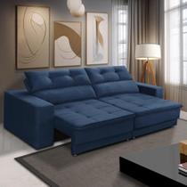 Sofá Retrátil e Reclinável 3 lugares 2,10m com Molas Emily Suede Azul Adonai Estofados Sofá Retrátil e Reclinável 3 lugares 2,10m com Molas Emily Suede Azul Adonai Estofados