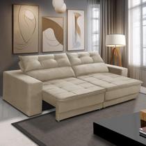 Sofá Retrátil e Reclinável 3 lugares 2,10m com Molas Emily Suede Bege Adonai Estofados