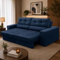 Sofá Retrátil e Reclinável 3 lugares 2,10m com Molas Magali Suede Azul - Castelier Decor