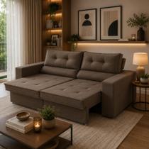 Sofá Retrátil e Reclinável 3 lugares 2,10m com Molas Magali Suede Cappuccino - Castelier Decor Sofá Retrátil e Reclinável 3 lugares 2,10m com Molas Magali Suede Cappuccino - Castelier Decor