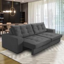 Sofá Retrátil e Reclinável 3 lugares 2,10m com Molas Marcela Suede Cinza Adonai Estofados