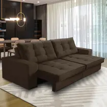 Sofá Retrátil e Reclinável 3 lugares 2,10m com Molas Marcela Suede Marrom Adonai Estofados