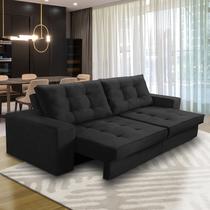 Sofá Retrátil e Reclinável 3 lugares 2,10m com Molas Marcela Suede Preto Adonai Estofados