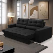 Sofá Retrátil e Reclinável 3 lugares 2,10m com Molas Milena Suede Preto Rover & Beato