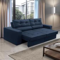 Sofá Retrátil e Reclinável 3 lugares 2,10m com Molas Mirela Suede Azul Adonai Estofados