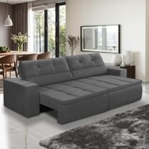 Sofá Retrátil e Reclinável 3 lugares 2,10m com Molas Stella Suede Cinza Adonai Estofados