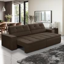 Sofá Retrátil e Reclinável 3 lugares 2,10m com Molas Stella Suede Marrom Adonai Estofados