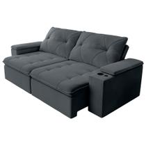 Sofá Retrátil E Reclinável 3 Lugares 2,12m C/ Porta Copos Entrada Usb Veludo San Diego Cinza Sofá Retrátil E Reclinável 3 Lugares 2,12m C/ Porta Copos Entrada Usb Veludo San Diego Cinza