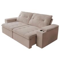 Sofá Retrátil E Reclinável 3 Lugares 2,12m C/ Porta Copos Entrada Usb Veludo San Diego Off White