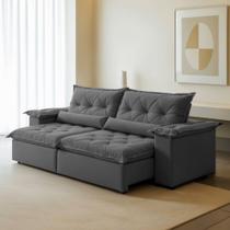 Sofá Retrátil e Reclinável 3 Lugares 230cm Ouro Preto Cinza Veludo Grafite Sofá Retrátil e Reclinável 3 Lugares 230cm Ouro Preto Cinza Veludo Grafite
