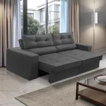Sofá Retrátil e Reclinável 3 lugares 2,30m com Molas Mirela Suede Cinza Adonai Estofados