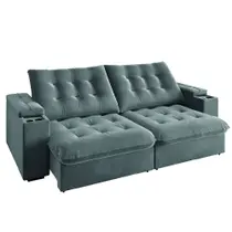 Sofá Retrátil e Reclinável 3 Lugares 2,30m com Porta Copos Veludo New Coliseu Selmer Cinza