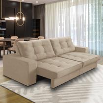 Sofá Retrátil e Reclinável 3 lugares 2,50m com Molas Marcela Suede Bege Adonai Estofados