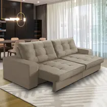 Sofá Retrátil e Reclinável 3 lugares 2,50m com Molas Marcela Suede Cappuccino Adonai Estofados Sofá Retrátil e Reclinável 3 lugares 2,50m com Molas Marcela Suede Cappuccino Adonai Estofados