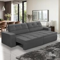 Sofá Retrátil e Reclinável 3 lugares 2,50m com Molas Stella Suede Cinza Adonai Estofados