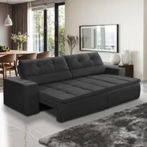 Sofá Retrátil e Reclinável 3 lugares 2,50m com Molas Stella Suede Preto Adonai Estofados