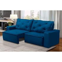 Sofá Retrátil e Reclinável 3 lugares com Molas 1,50m Alana Suede Azul Madelina - Madelina Decor