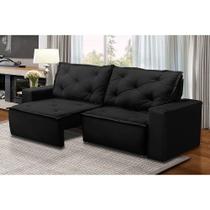 Sofá Retrátil e Reclinável 3 lugares com Molas 1,80m Alana Suede Preto Madelina