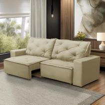 Sofá Retrátil e Reclinável 3 lugares com Molas 1,80m Ana Suede Bege Adonai Estofados