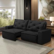 Sofá Retrátil e Reclinável 3 lugares com Molas 1,80m Ana Suede Preto Adonai Estofados
