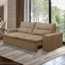 Sofá Retrátil e Reclinável 3 lugares com Molas 1,80m Ester Suede Cappuccino Adonai Estofados