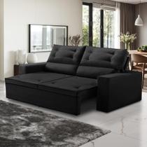 Sofá Retrátil e Reclinável 3 lugares com Molas 1,80m Lana Suede Preto Rover & Beato