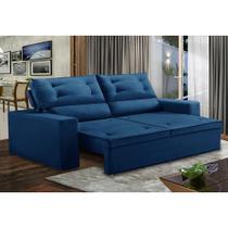 Sofá Retrátil e Reclinável 3 lugares com Molas 1,80m Liara Suede Azul Kaleo Decor