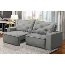 Sofá Retrátil e Reclinável 3 lugares com Molas 2,00m Alana Suede Cinza Madelina