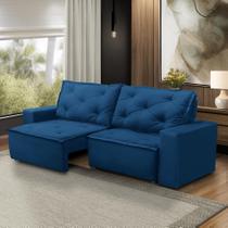 Sofá Retrátil e Reclinável 3 lugares com Molas 2,00m Ana Suede Azul Adonai Estofados