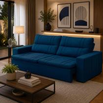 Sofá Retrátil e Reclinável 3 lugares com Molas 2,00m Elen Suede Azul - Castelier Decor