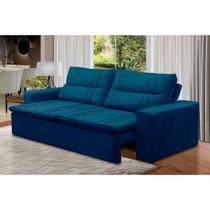 Sofá Retrátil e Reclinável 3 lugares com Molas 2,00m Estela Suede Azul Kaleo Decor