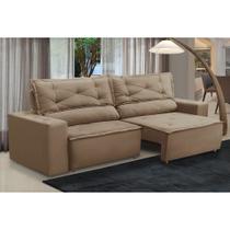 Sofá Retrátil e Reclinável 3 lugares com Molas 2,00m Laura Suede Capuccino Madelina