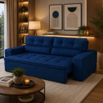 Sofá Retrátil e Reclinável 3 lugares com Molas 2,00m Vera Suede Azul - Castelier Decor