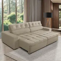 Sofá Retrátil e Reclinável 3 Lugares com Molas 2,30m Dani Suede Bege Adonai Estofados