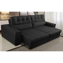 Sofá Retrátil e Reclinável 3 Lugares com Molas 2,50m Josi Suede Preto Madelina Decor