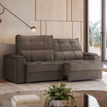 Sofá Retrátil e Reclinável 3 Lugares com Porta Copos 210cm Cobán Yescasa