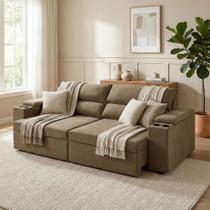 Sofá Retrátil e Reclinável 3 Lugares Molas Ensacadas 200cm Veludo Havana Sofá Retrátil e Reclinável 3 Lugares Molas Ensacadas 200cm Veludo Havana